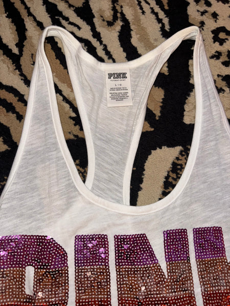 NWOT White Colorful Sunset sequin Tank-LARGE