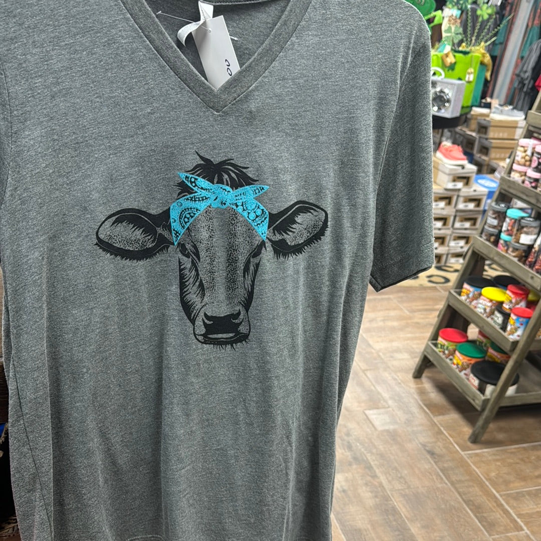 Teal Bandana Cow Tee