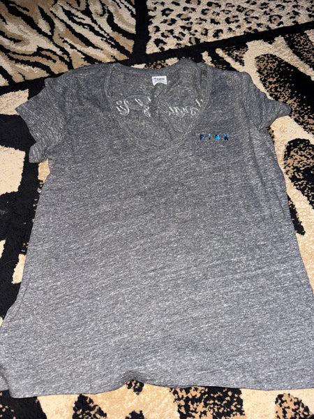 NWOT Grey Blue Sequin VS Pink Tee-LARGE