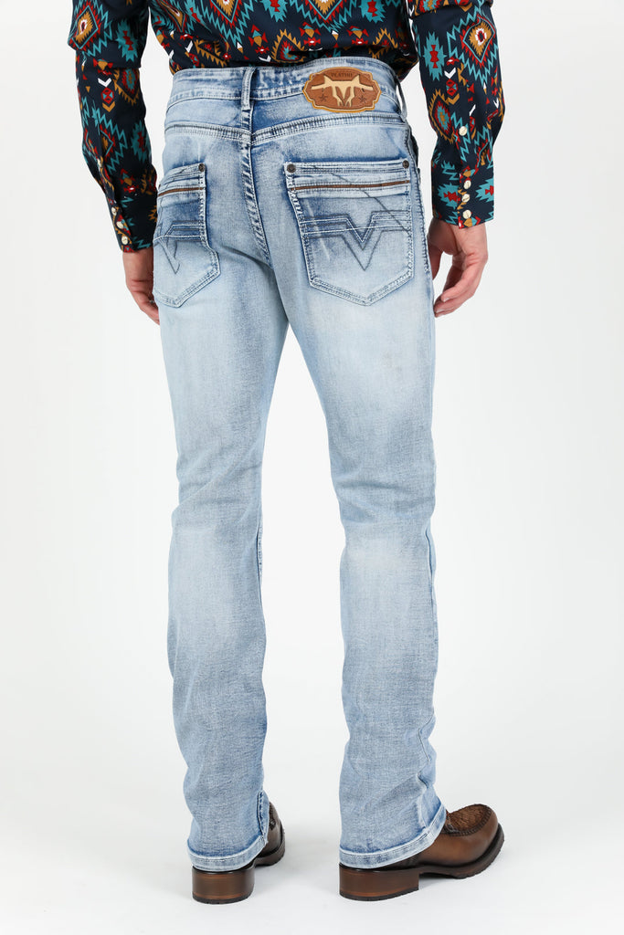 Holt Men's Light Blue Boot Cut Jeans – Rhinestone Divaz Holt Men's Light Blue Boot Cut Jeans – Rhinestone Divaz