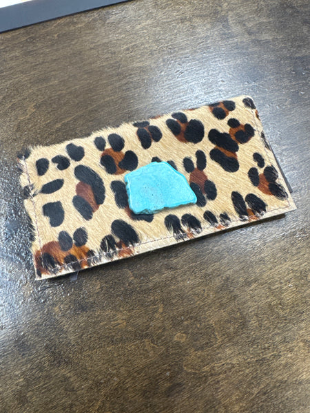 Leopard Hair On Hide w/turquoise Check Book
