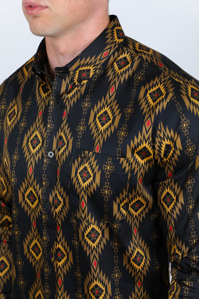 Men’s Legendary Aztec Cotton Spandex Modern Fit shirt - Black