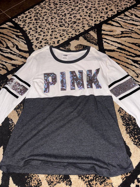 NWOT White/Grey Silver Sequin VS Top-LARGE