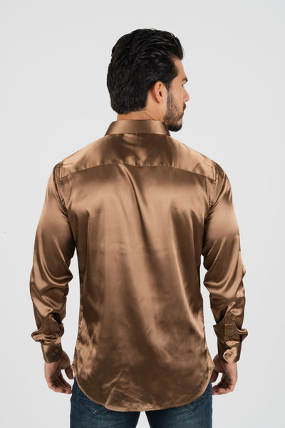 Men's Satin Brown Dress Shirt