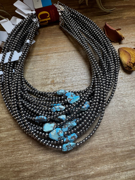 Golden Hill Turquoise Choker – Sterling Silver Pearls