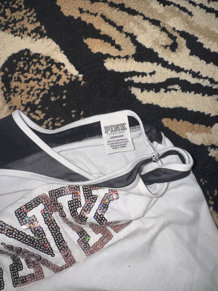 White/Black Pink Sequin VS Tank-LARGE