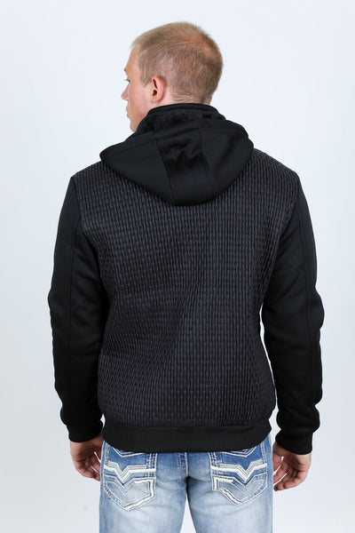 Mens Fur Lined Quilted Hooded Jacket - Black