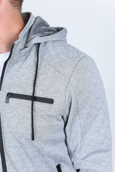 Mens Fur Lined Quilted Hooded Jacket - Light Gray