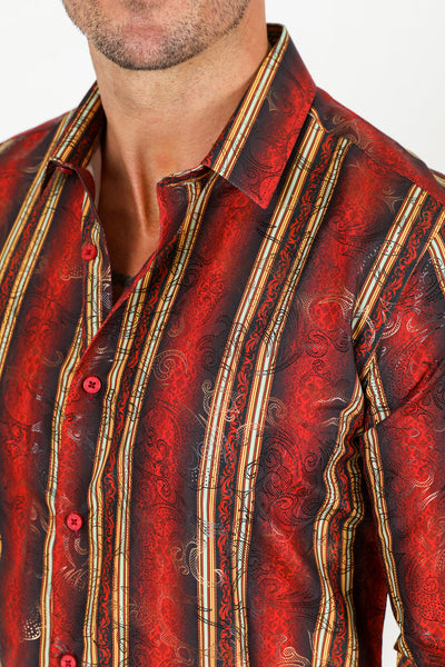 Mens Modern Fit Stretch Foiled Shirt - Red