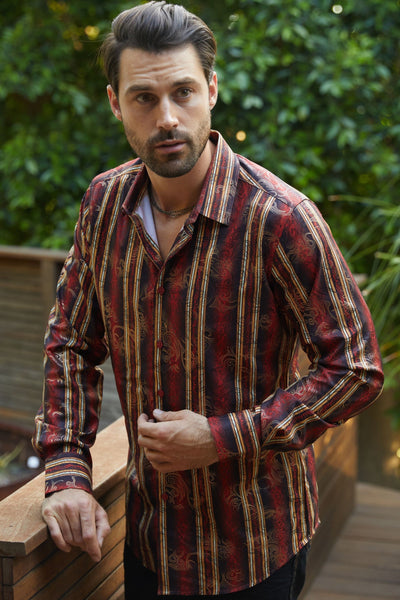 Mens Modern Fit Stretch Foiled Shirt - Red