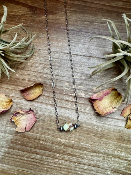 16-Inch Lemon Turquoise Magnesite Necklace with Sterling Saucer Pearls