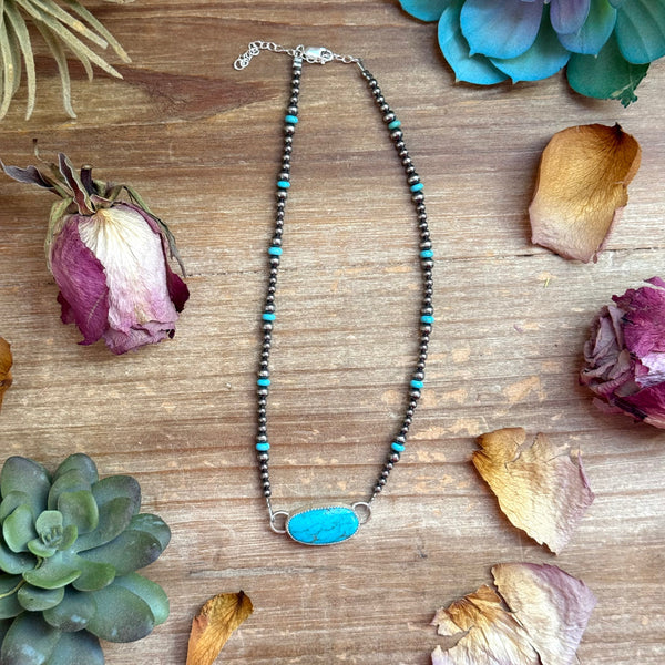 Sterling Silver & Turquoise Choker – 13” + Extender