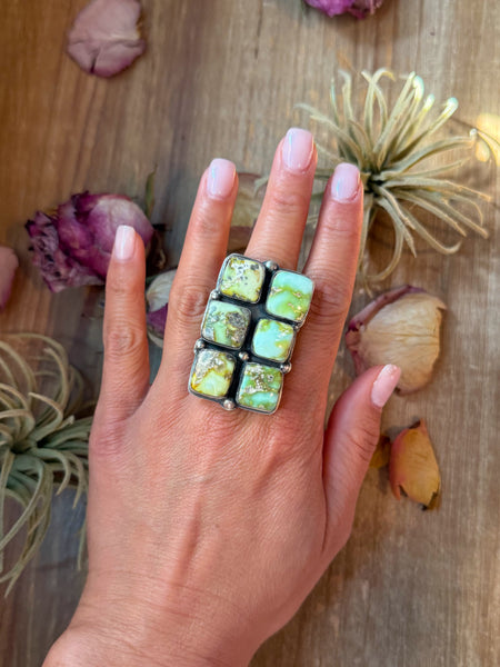 Palomino Turquoise Sterling Silver Adjustable Ring – 6 Stones – Stamped BJA (Boyd Ashley)