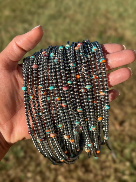 Mohave & Sterling Silver Beaded Necklace – 4 mm Sterling + 6 mm Mohave