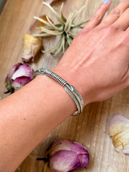 Sterling Silver Hudson Feather Cuff – Fits 7.5” Wrist – Handmade by Artist Jason Ogg
