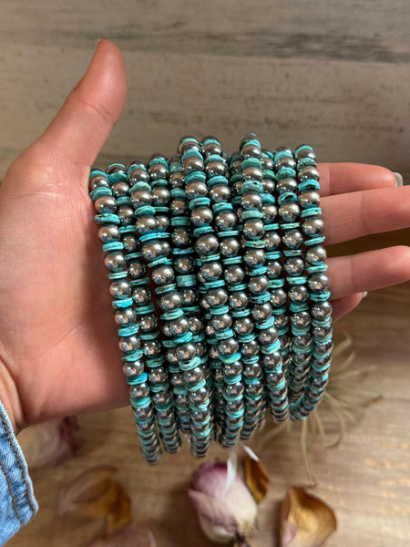 Turquoise Blue Rondelle Necklace – 15” – 8 mm & 10 mm Beads