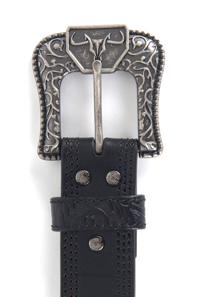 Mens Genuine Leather 3D Embossed Belt - Black