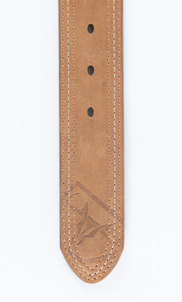 Mens Genuine Leather Aztec Embroidery Belt - Brown