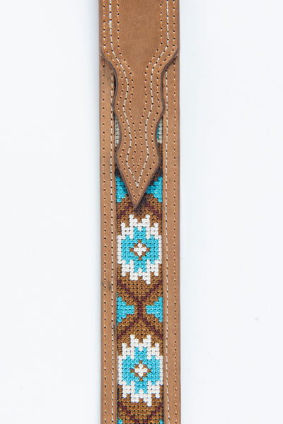 Mens Genuine Leather Aztec Embroidery Belt - Brown