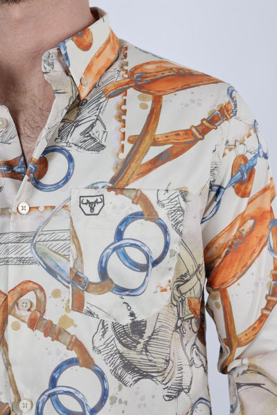 Mens Long Sleeve Modern Fit Stretch Wild Horses Print Shirt