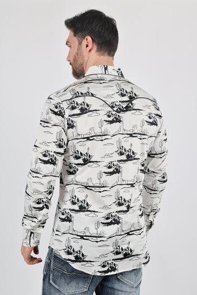 Mens Modern Fit Cotton Stretch Piping Cactus Monogram Print Shirt