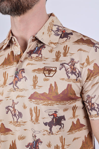 Mens Modern Fit Performance Fabric Desert Monogram Printed Polo