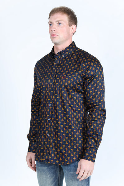 Mens Satin Cotton/Spandex Modern Fit Long Sleeve Shirt
