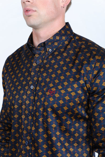 Mens Satin Cotton/Spandex Modern Fit Long Sleeve Shirt
