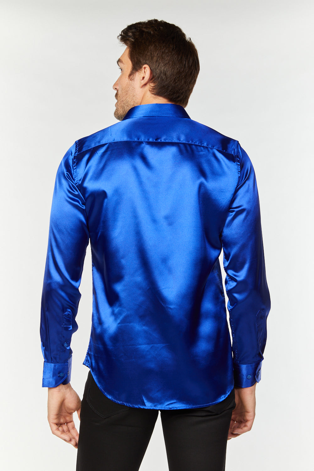 Men's Satin Royal Blue Dress Shirt – Rhinestone Divaz