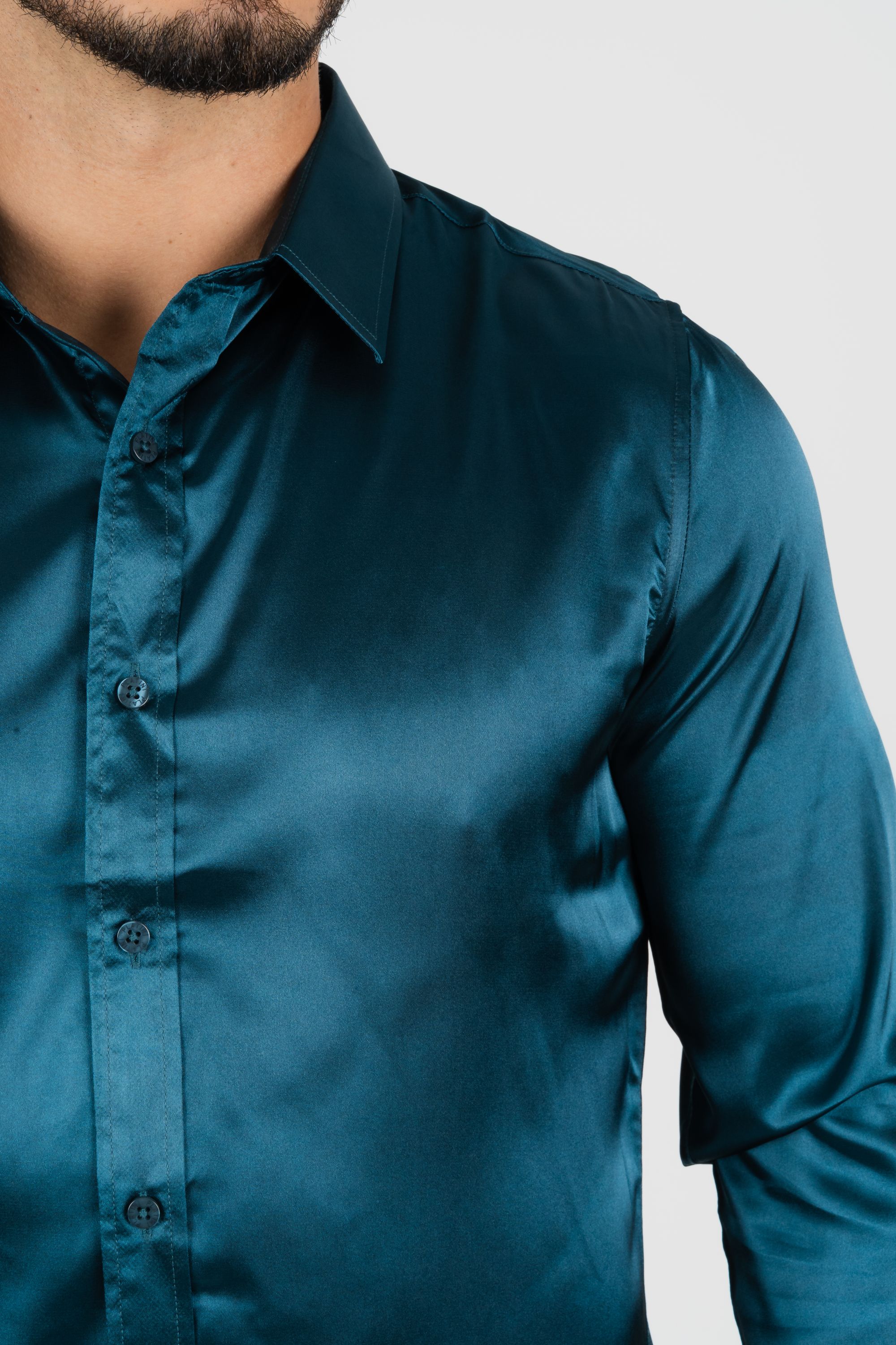 Men's Satin Teal Dress Shirt – Rhinestone Divaz
