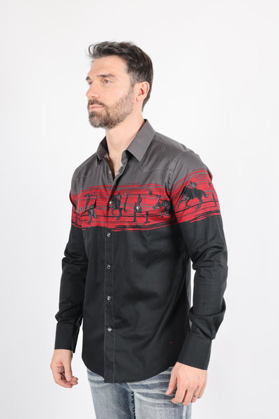 Men's Modern Fit Cotton Stretch Rodeo Panoramic Print Shirt