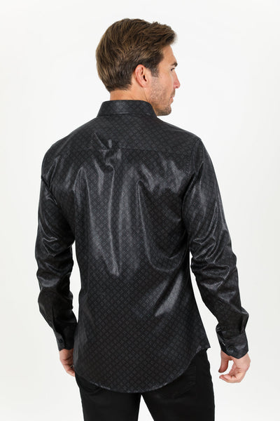 Mens Modern Fit Stretch Aztec Foiled Shirt - Black