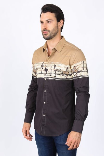Men's Modern Fit Cotton Stretch Rodeo Panoramic Print Shirt