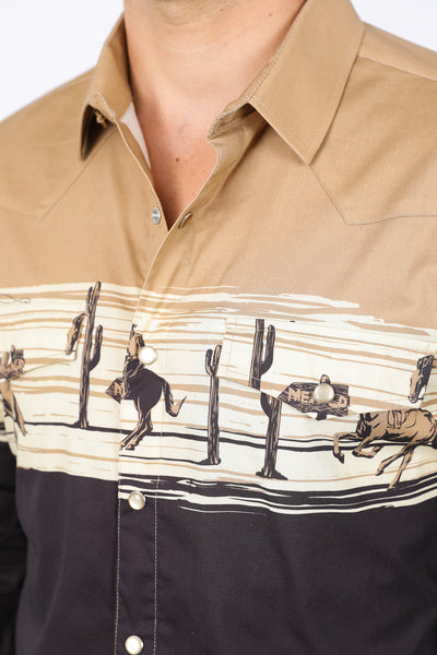 Men's Modern Fit Cotton Stretch Rodeo Panoramic Print Shirt