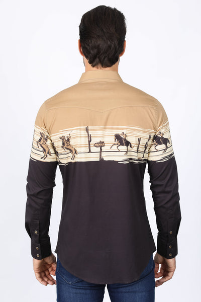 Men's Modern Fit Cotton Stretch Rodeo Panoramic Print Shirt