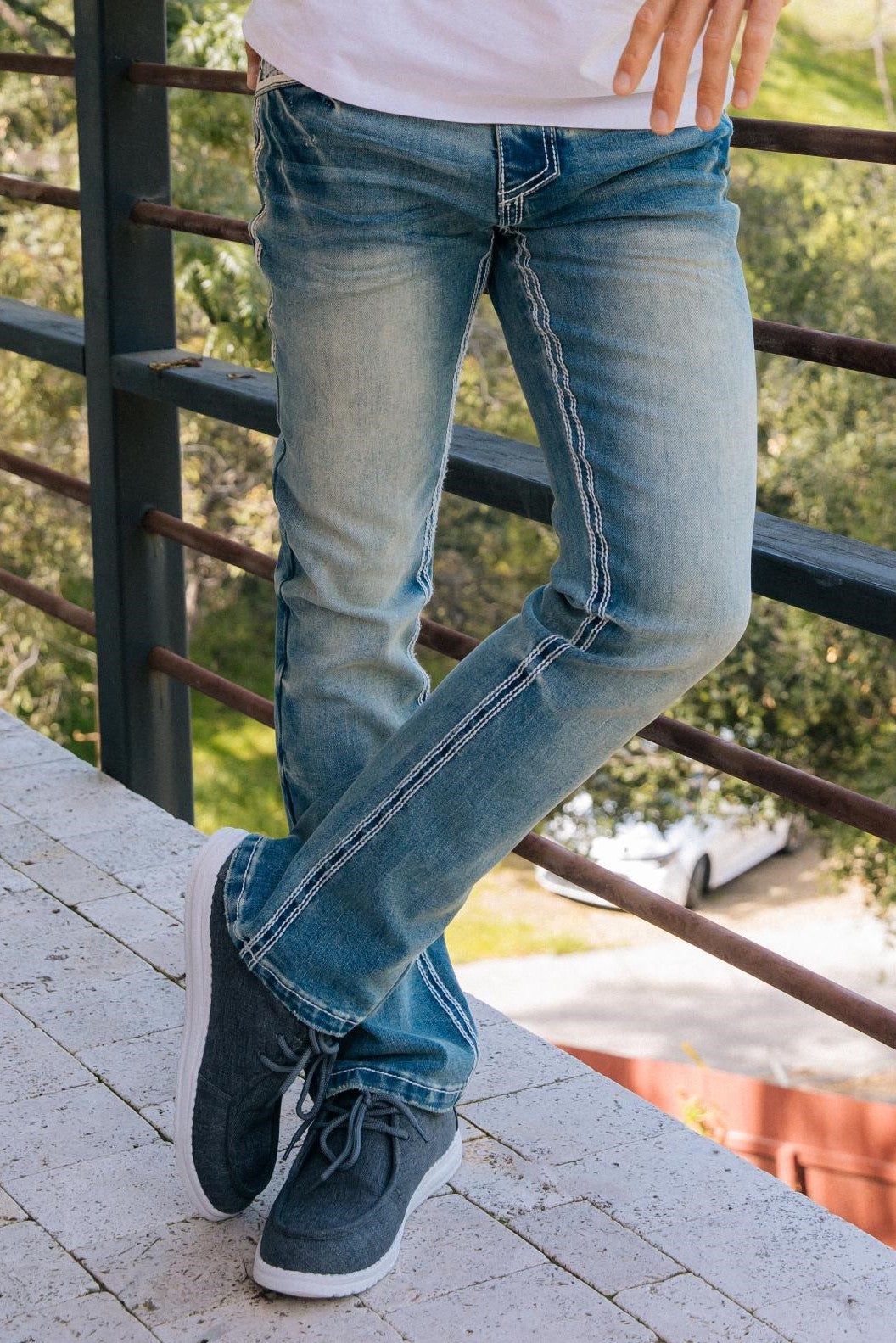 Holt Men's Medium Wash Slim Boot Cut Jeans – Rhinestone Divaz