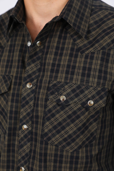 Mens Western Checkered Black Long Sleeve Shirts