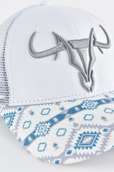 Mens Aztec Visor 3D Logo Baseball Cap - White