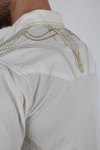 Mens Embroidery Modern Fit Stretch Short Sleeve Shirt