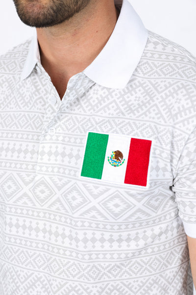 Mens Modern Fit Stretch MEXICO Cotton Polo with Aztec Print