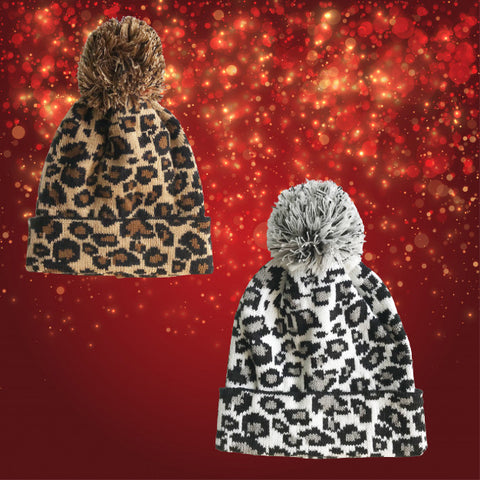 Pom Leopard Beanies