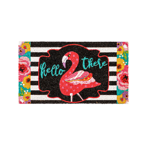 Flamingo Stripes and Flowers Coir Mat