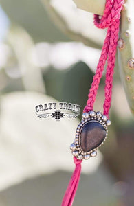 Pink W/Black Stone Bolo Necklace