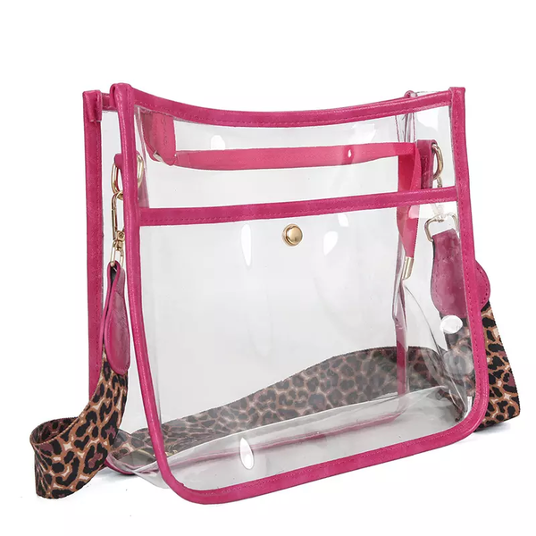 Clear Messenger Crossbody With Leopard Guitar Strap