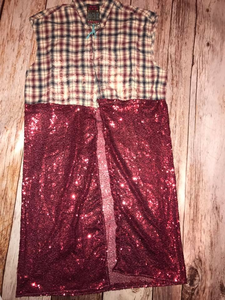 Wine Sequin Plaid Vest