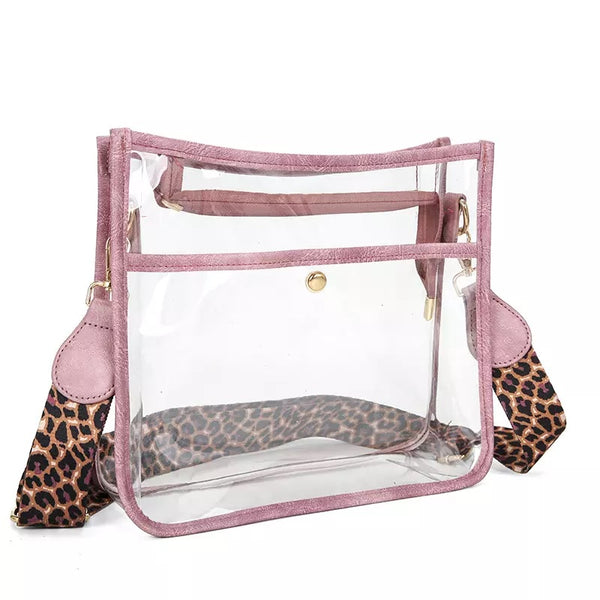 Clear Messenger Crossbody With Leopard Guitar Strap