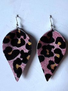 Pink Glitter Leopard Earrings
