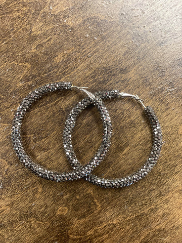 Black Diamond Hoop Earrings