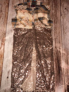 Gold Rustic Sequin Plaid Vest