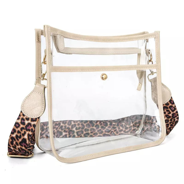 Clear Messenger Crossbody With Leopard Guitar Strap